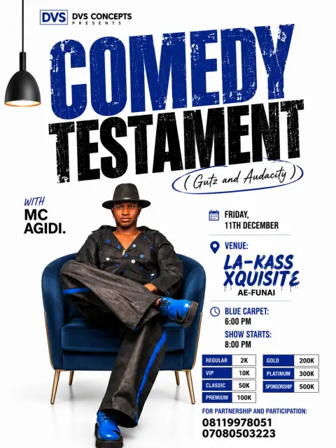 COMEDY TESTAMENT: Gutz and Audacity event poster