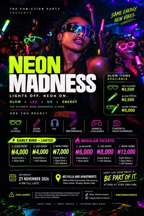 THE FUN-CTION PARTY - NEON MADNESS event poster